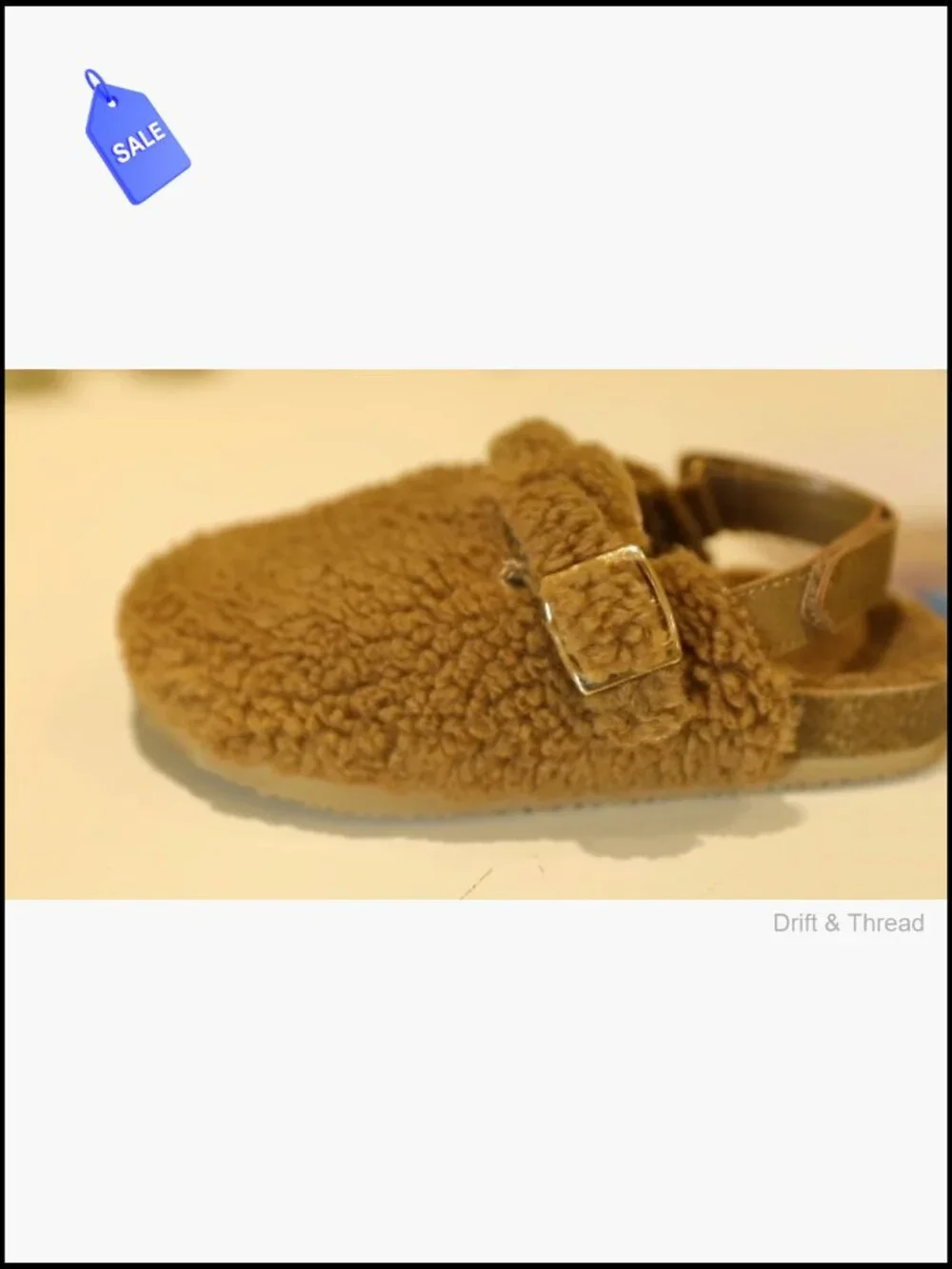 Girls Faux Shearling Clogs with Cork Footbed - Adjustable Buckle, Non-Slip Sole
